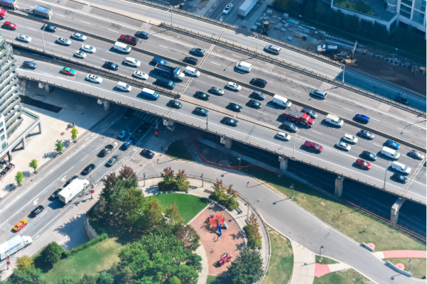 High angle shot of a highway
