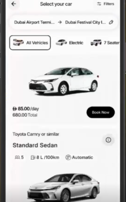 Hertz app - Select rental car